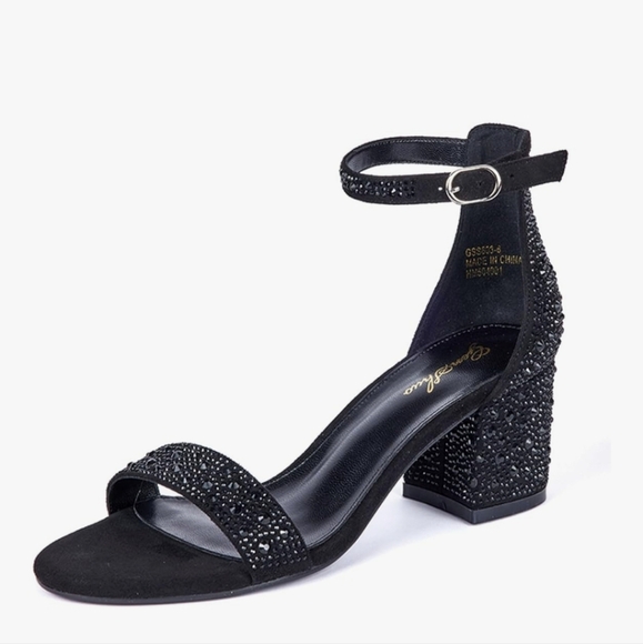Black Glitter Block Heel Sandals NEW - Picture 4 of 16
